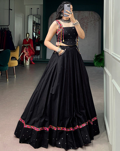 Black Color Fully Stitched  Navratri Lehenga Choli