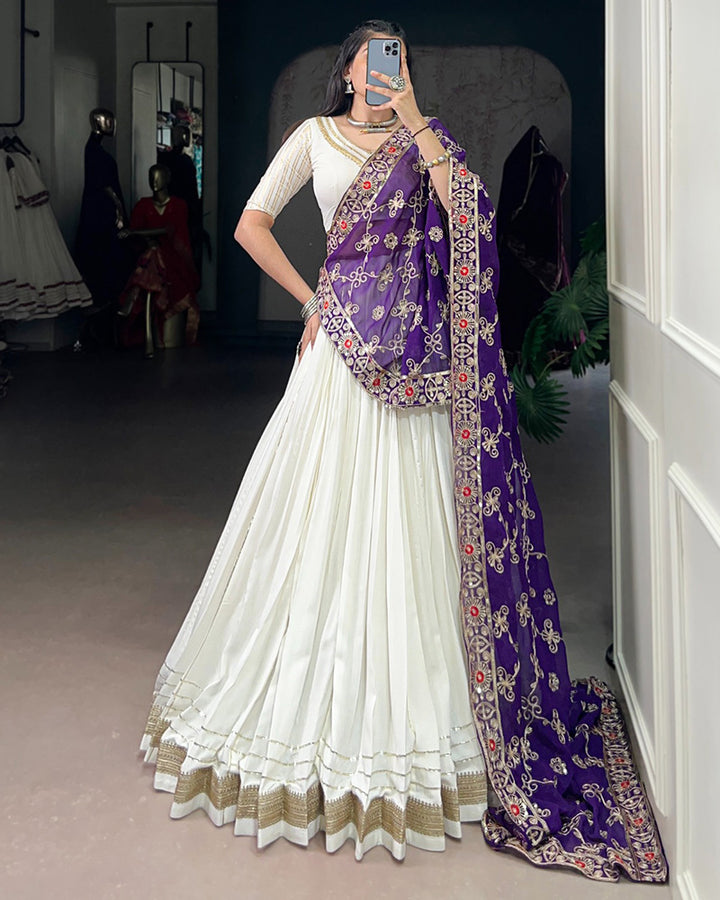 Vibrant White Color Rayon Navratri Lehenga Choli