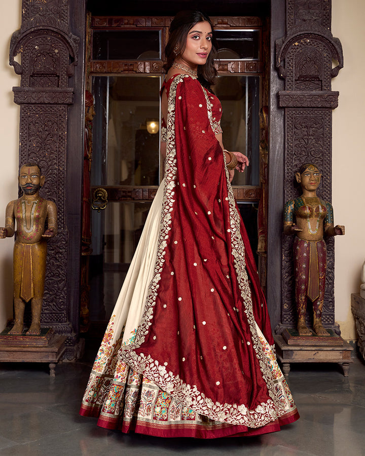 Off White Color Tussar Silk Printed Lehenga Choli