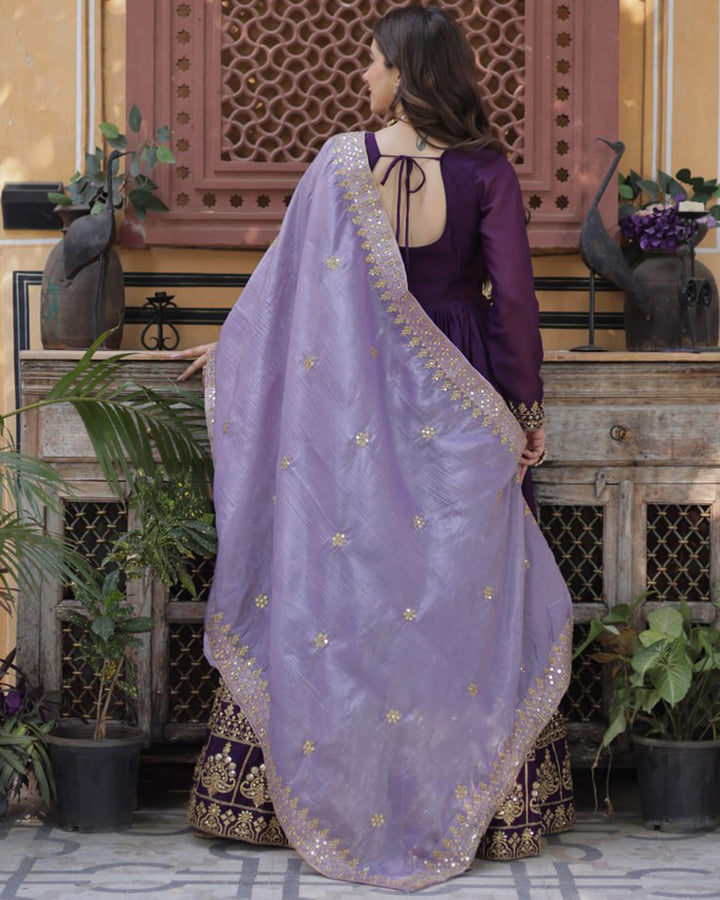 Royal Purple Zari Embroidered Anarkali Gown with Dupatta
