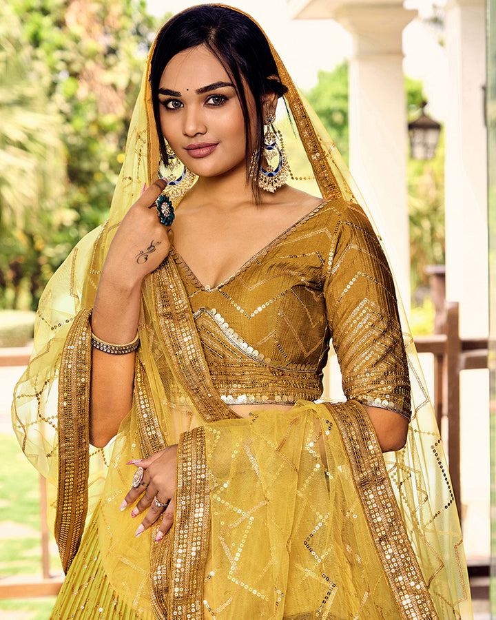 Yellow Color Chinon Sequence Embroidered Lehenga Choli