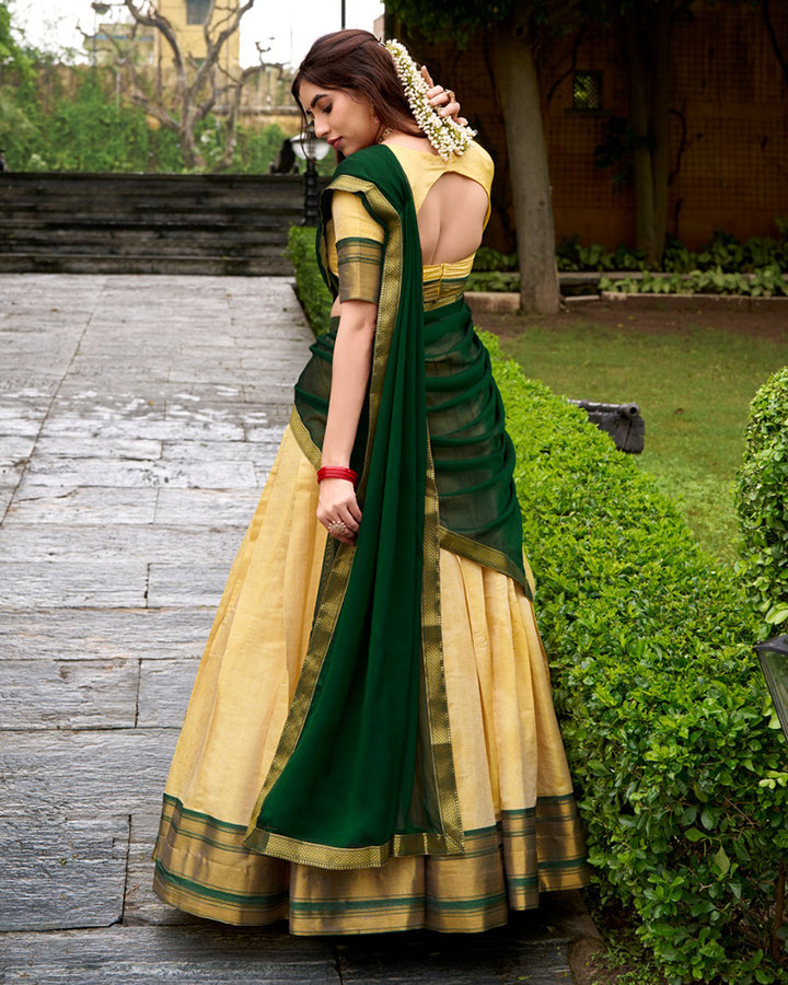 Green Kanchipuram Silk Half Saree Zari Weaving