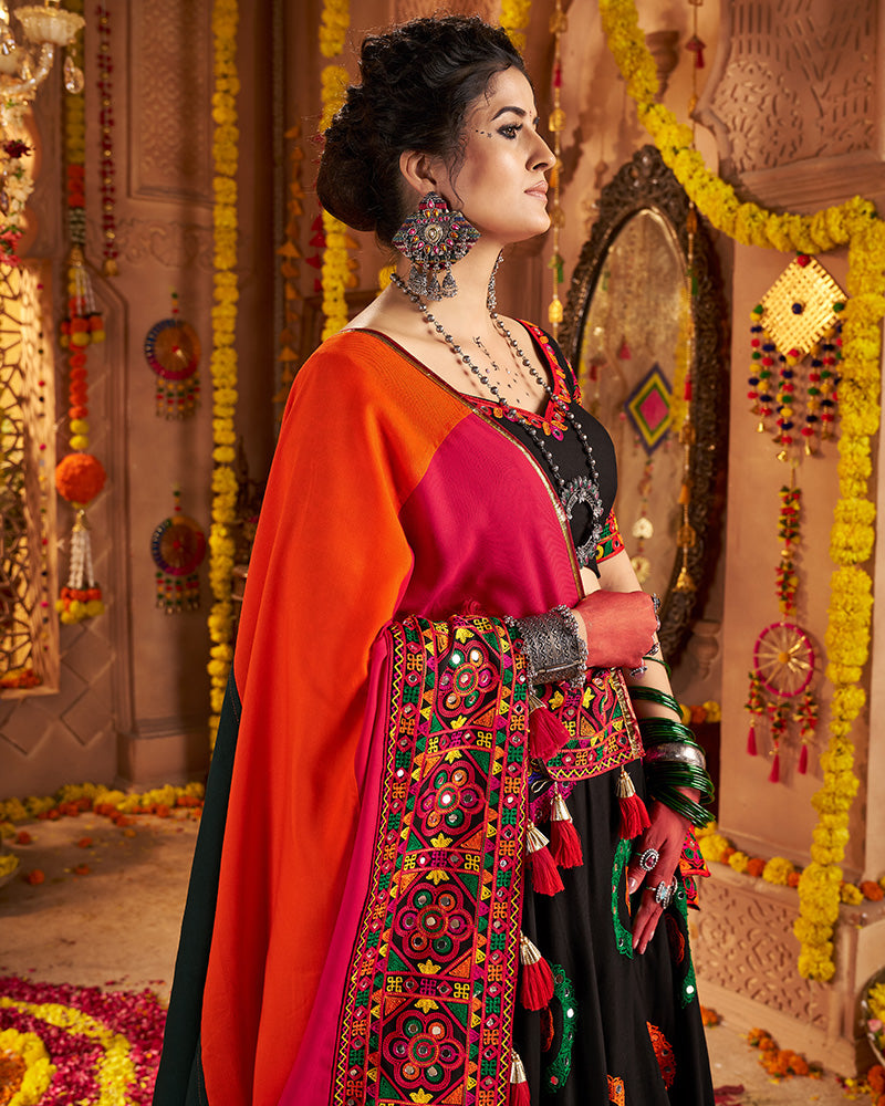Black Traditional Choli With Colorful Embroidery And Mirror