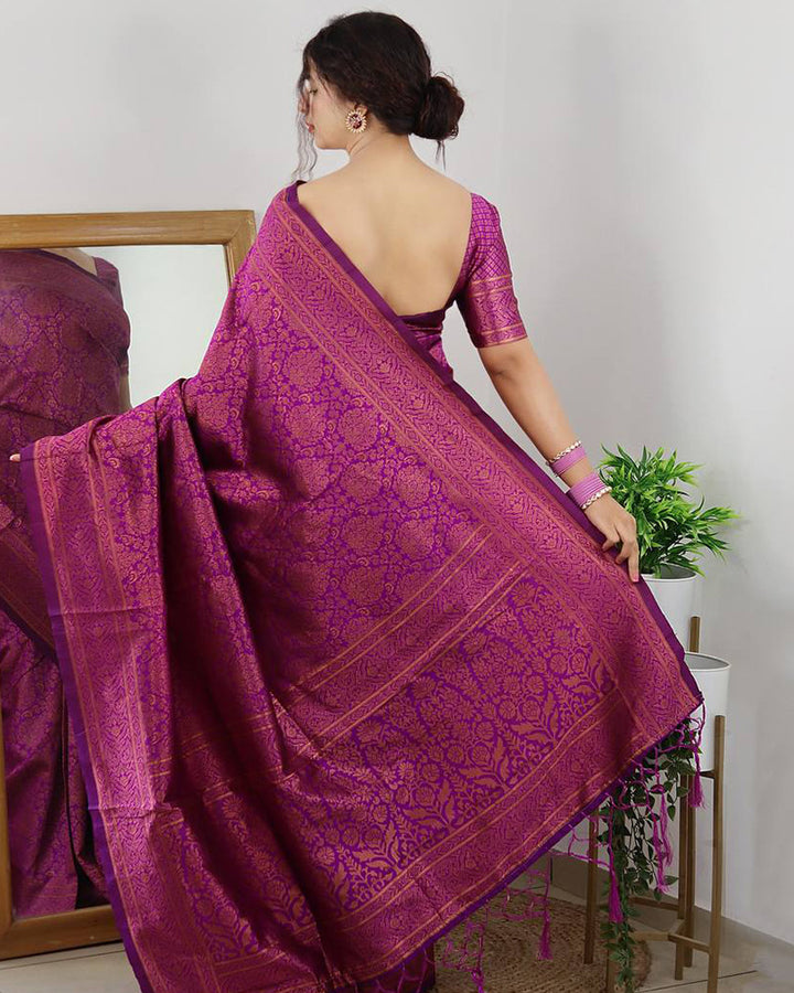 Designer Wine Color Jacquard Banarasi Silk Saree