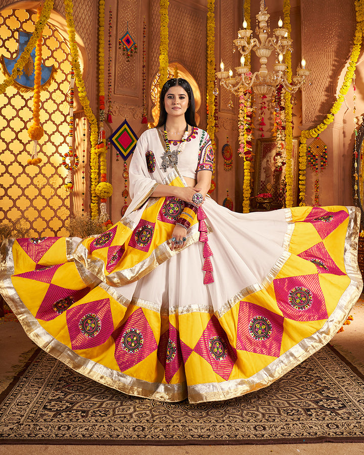 Traditional White Color Mirror Work Navratri Lehenga Choli