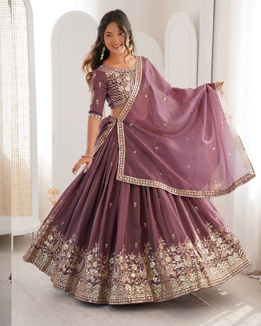 Blend Purple Color Shimmer Silk Lehenga Choli