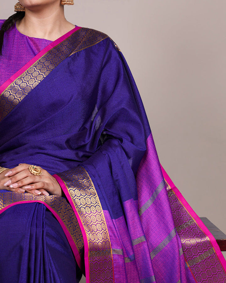 Navy Blue Color Zari Weaving Poly Cotton Saree