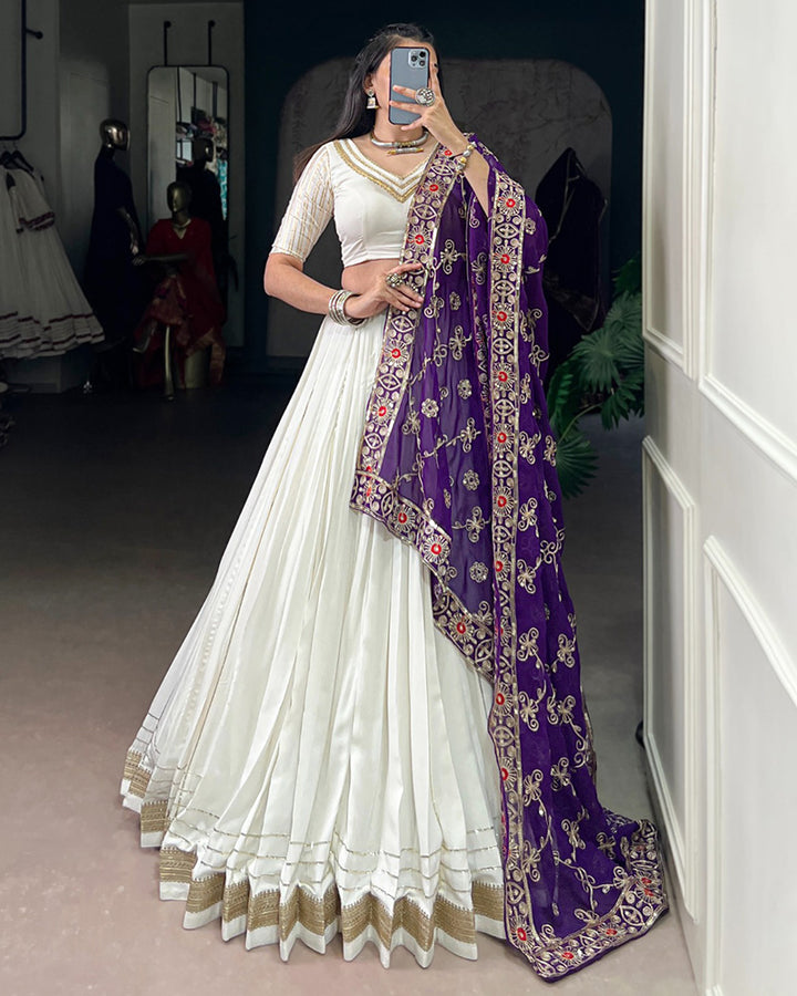Vibrant White Color Rayon Navratri Lehenga Choli