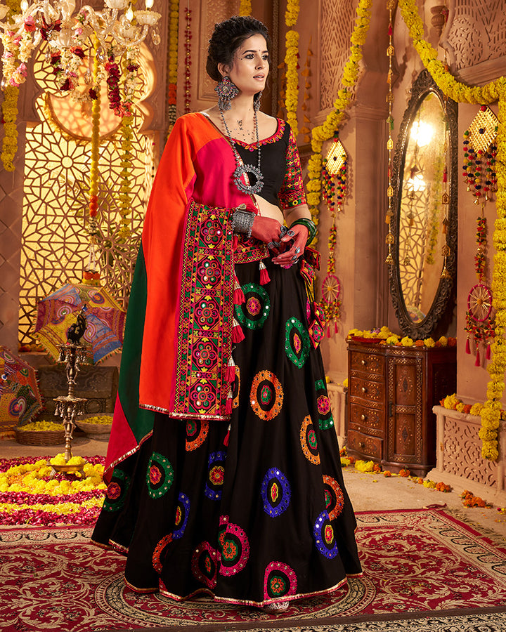 Black Traditional Choli With Colorful Embroidery And Mirror