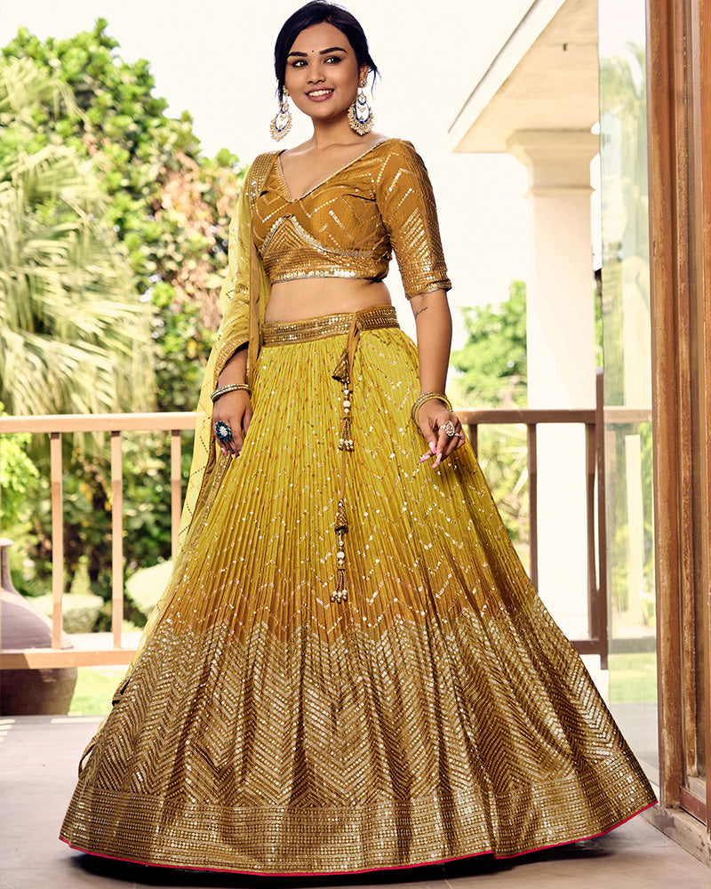 Yellow Color Chinon Sequence Embroidered Lehenga Choli