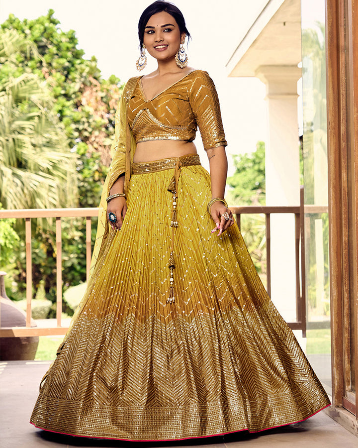 Yellow Color Chinon Sequence Embroidered Lehenga Choli