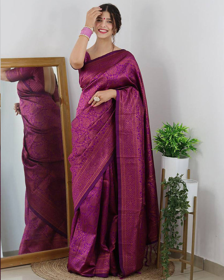 Designer Wine Color Jacquard Banarasi Silk Saree