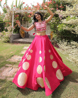 Traditional Pink Roman Silk Navratri Wear Lehenga Choli