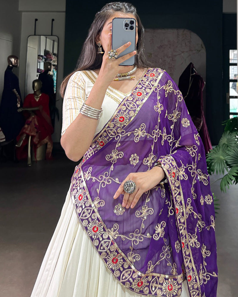 Vibrant White Color Rayon Navratri Lehenga Choli