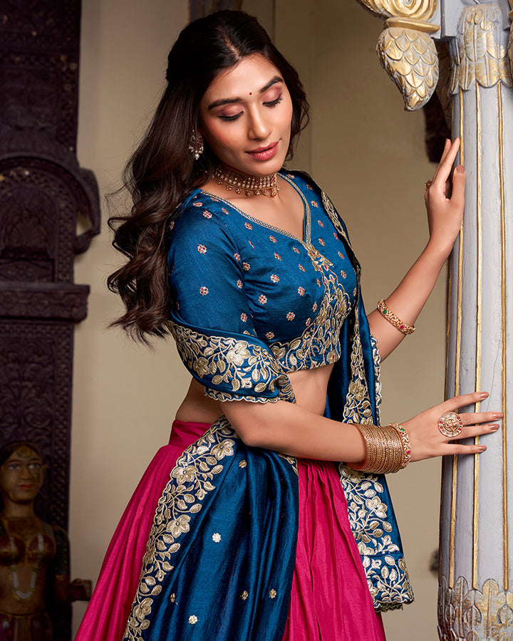 Pink Color Tussar Silk Printed Lehenga Choli