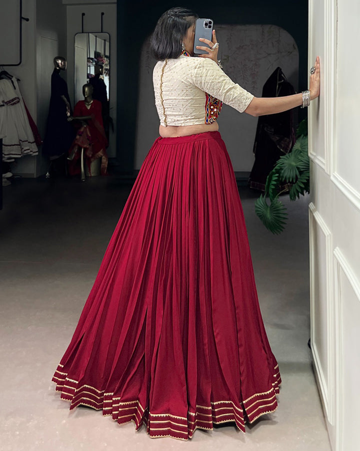 Maroon Color Rayon Gamthi Style Navratri Lehenga Choli