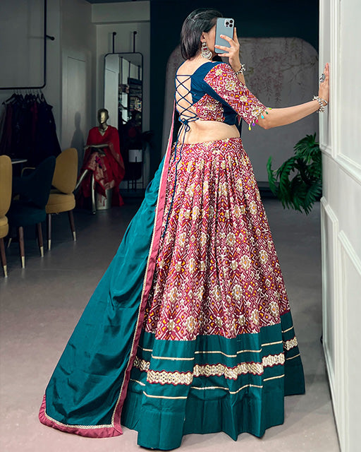 Teal Blue Colour Tussar Silk Navratri Lehenga Choli