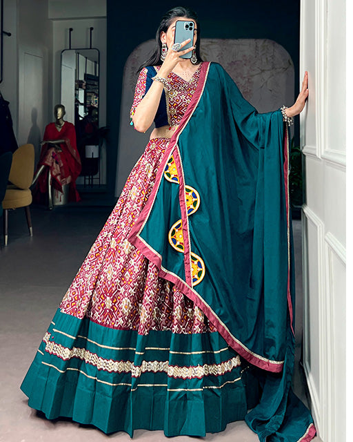 Teal Blue Colour Tussar Silk Navratri Lehenga Choli