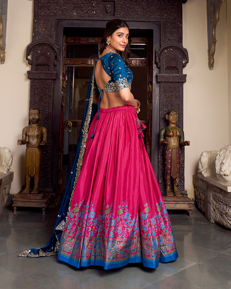 Pink Color Tussar Silk Printed Lehenga Choli