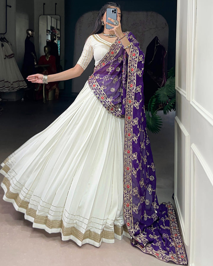 Vibrant White Color Rayon Navratri Lehenga Choli