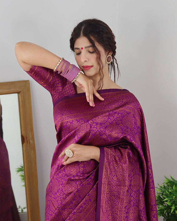 Designer Wine Color Jacquard Banarasi Silk Saree