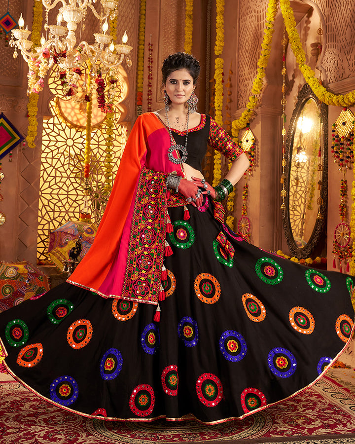 Black Traditional Choli With Colorful Embroidery And Mirror