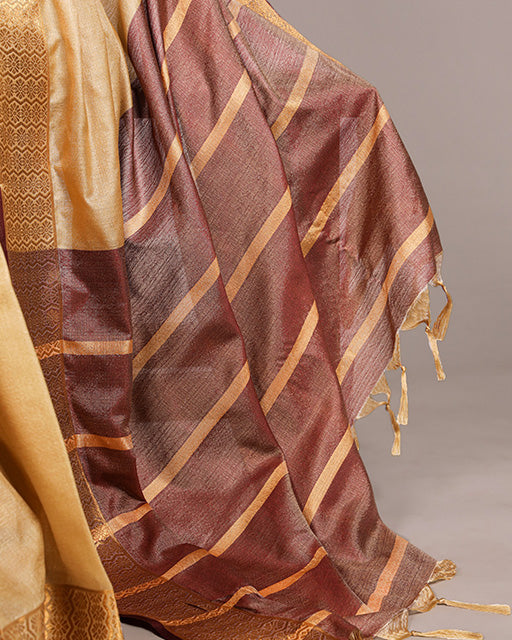 Cream Color Zari Weaving Poly Cotton Saree