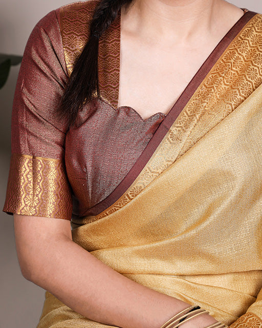 Cream Color Zari Weaving Poly Cotton Saree