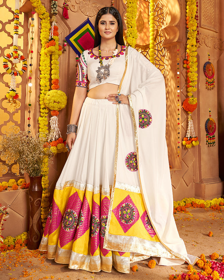Traditional White Color Mirror Work Navratri Lehenga Choli