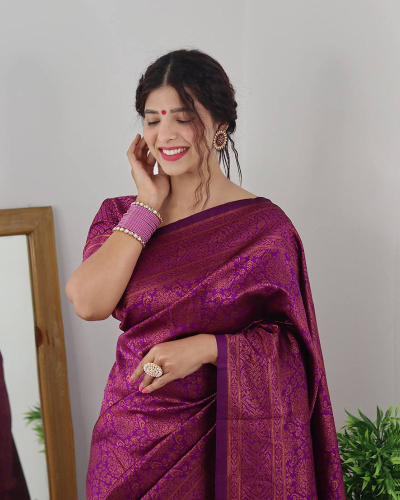 Designer Wine Color Jacquard Banarasi Silk Saree