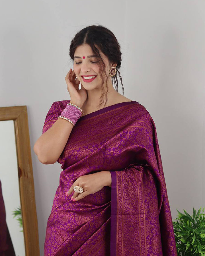Designer Wine Color Jacquard Banarasi Silk Saree