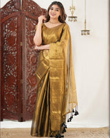 Golden Color Handloom Raga Tissue Cotton Saree