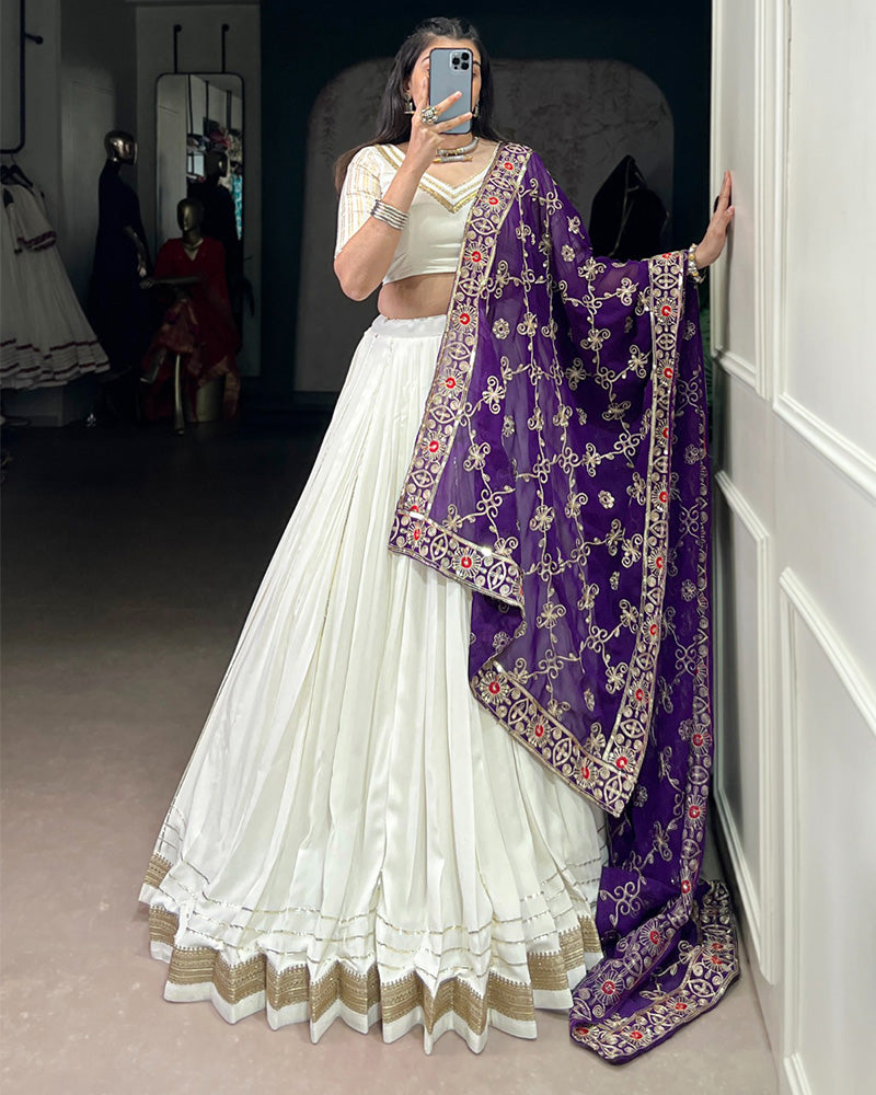 Vibrant White Color Rayon Navratri Lehenga Choli