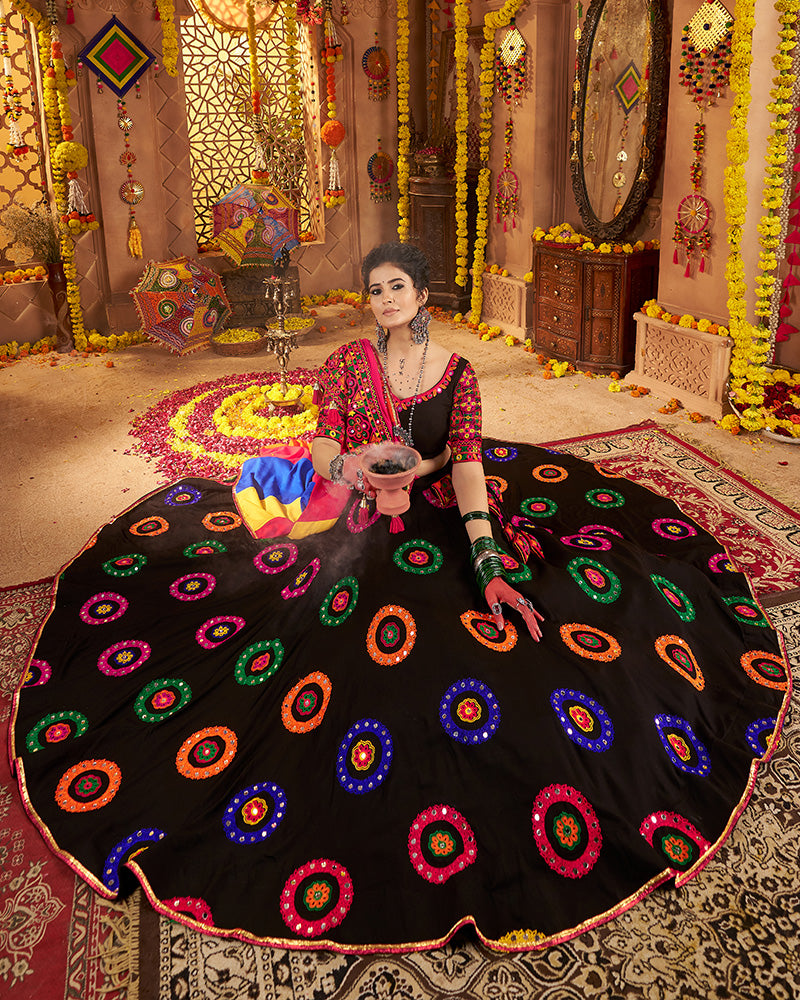 Black Traditional Choli With Colorful Embroidery And Mirror