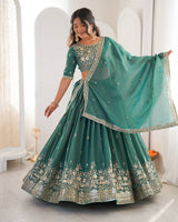 Teal Green Color Shimmer Silk Lehenga Choli