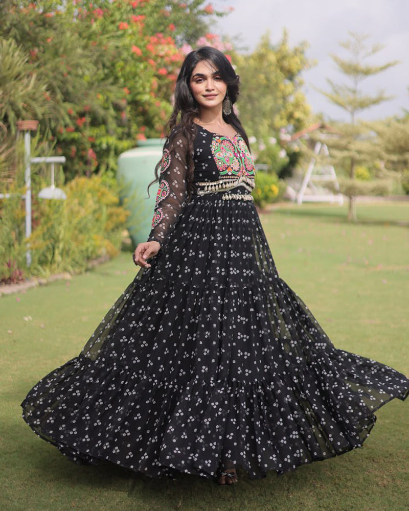 Four Color Georgette Bandhani Print Navratri Gown
