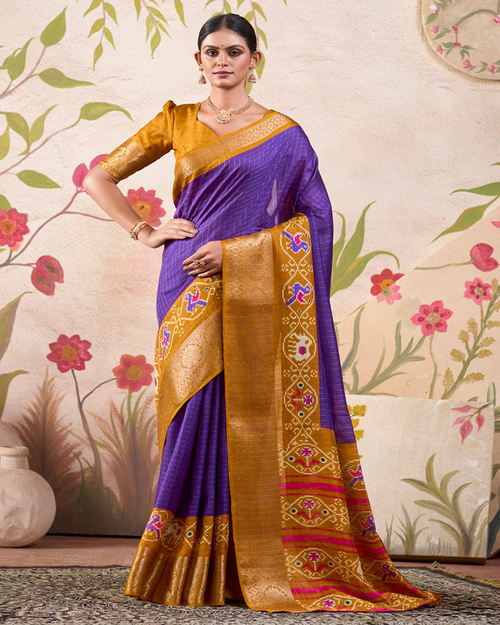 Purple Color Patola Print Tussar Chex Saree