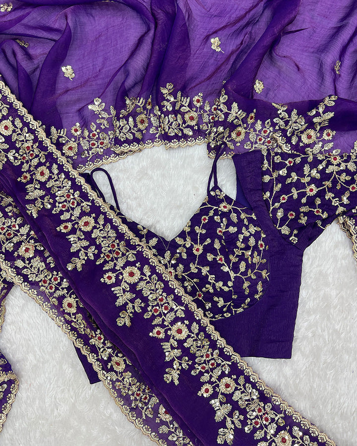 Purple Color Fendi Chiffon Sequence Embroidered Saree