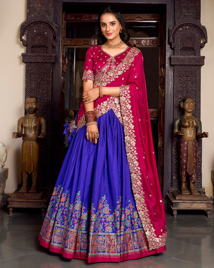Royal Blue Color Tussar Silk Printed Lehenga Choli
