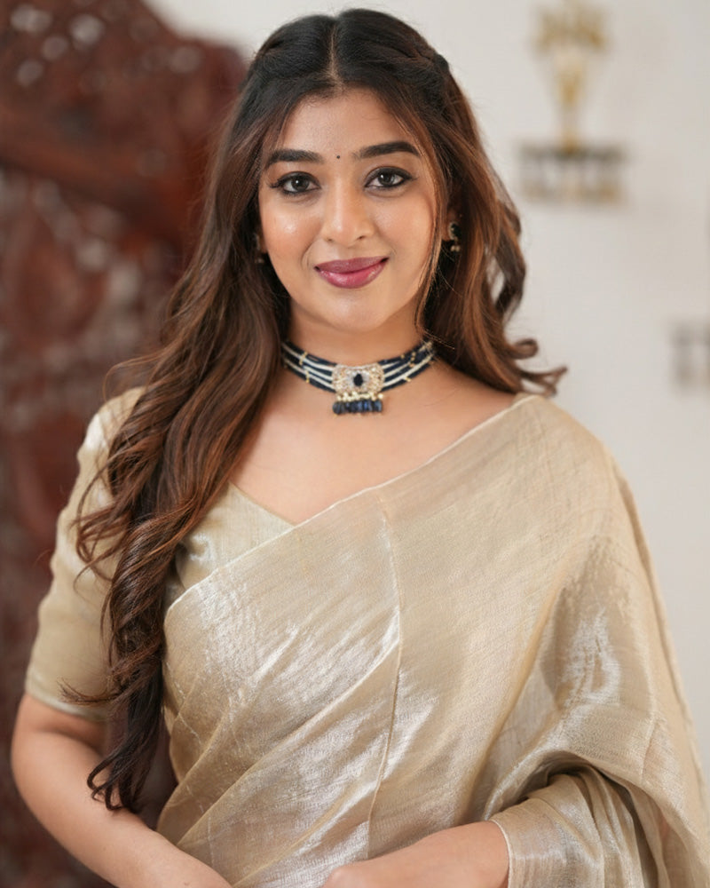 Off-White Color Handloom Raga Tissue Cotton Saree