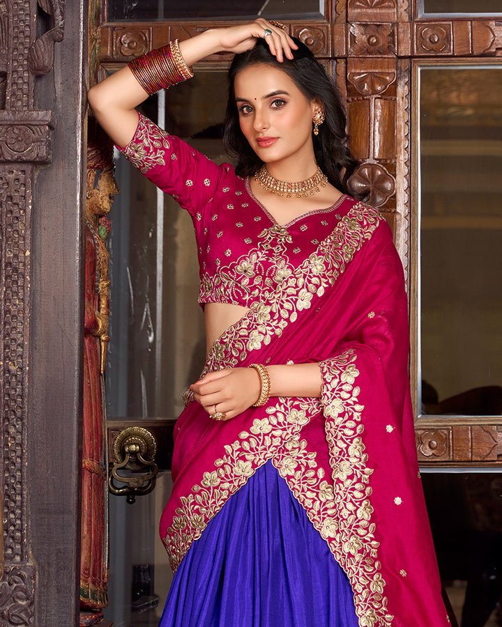 Royal Blue Color Tussar Silk Printed Lehenga Choli