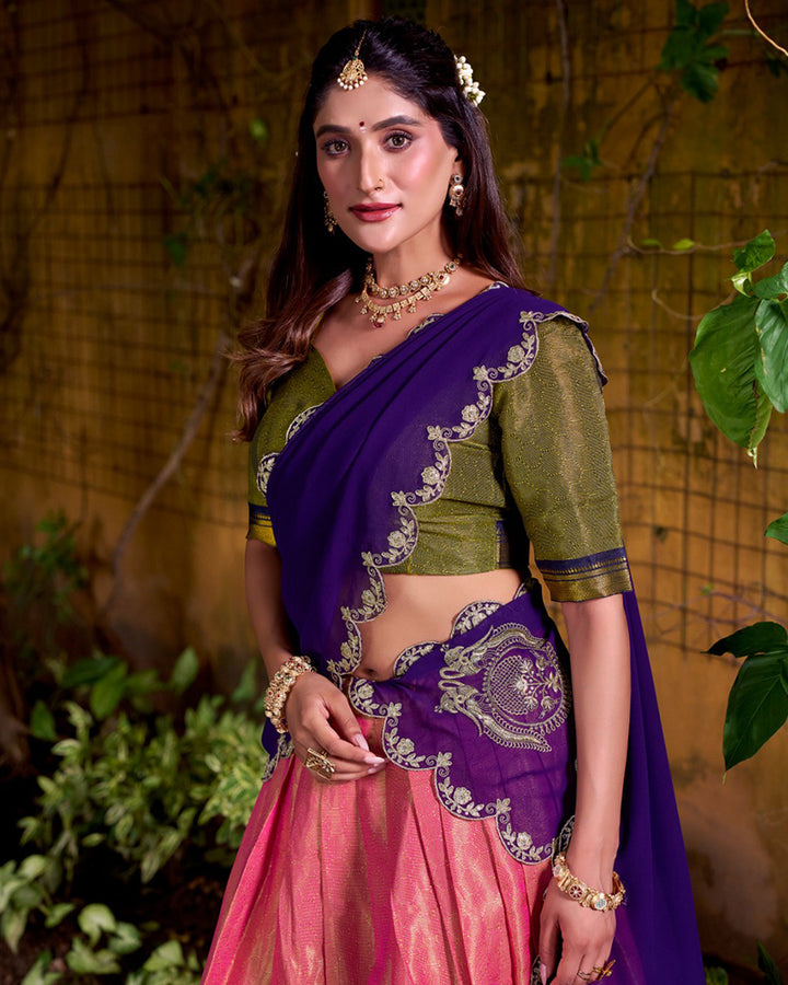 Designer Orange Color Kanchipuram Lehenga Choli