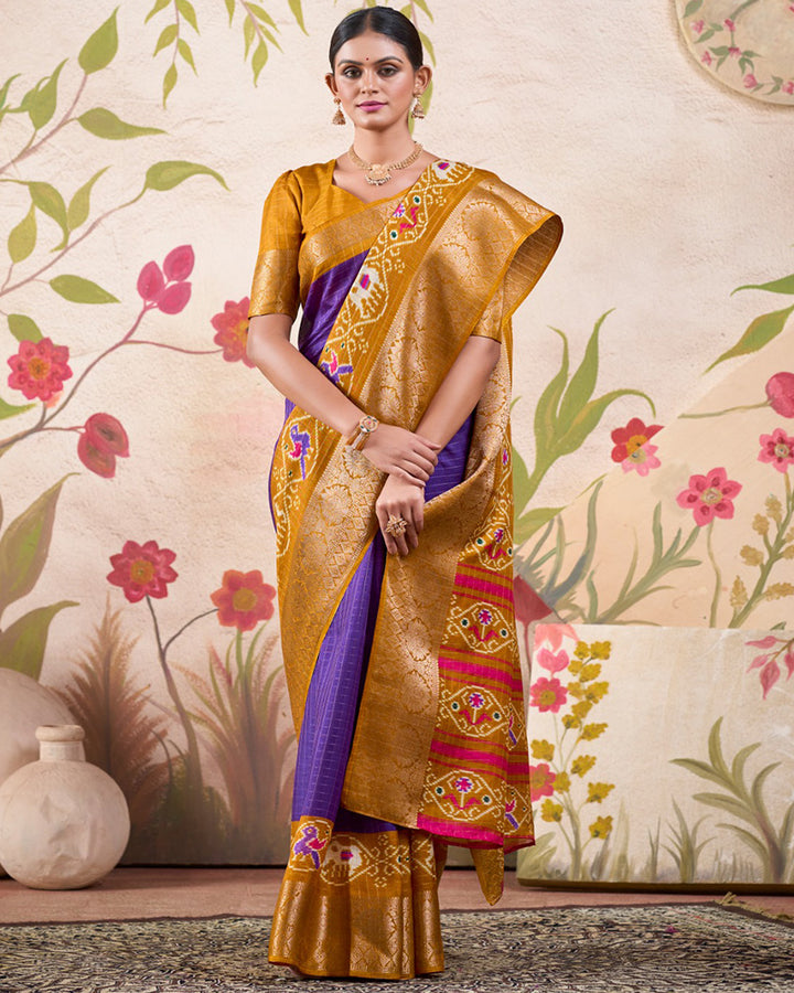 Purple Color Patola Print Tussar Chex Saree