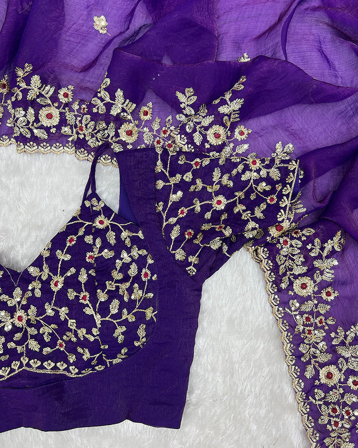 Purple Color Fendi Chiffon Sequence Embroidered Saree