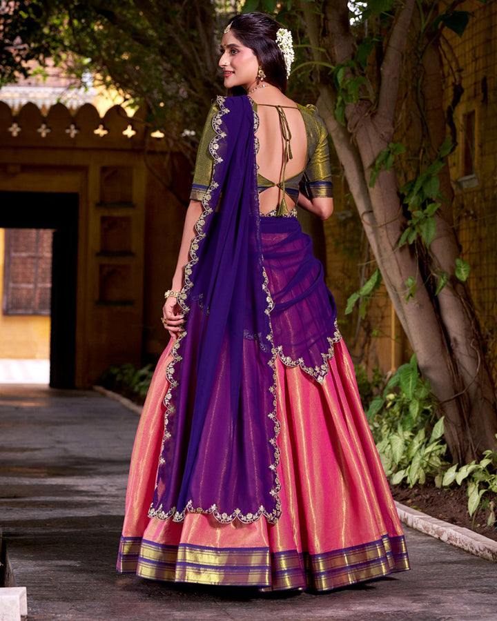 Designer Orange Color Kanchipuram Lehenga Choli