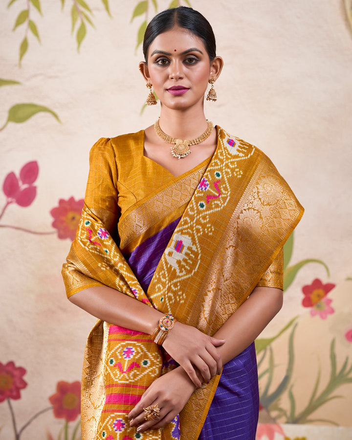 Purple Color Patola Print Tussar Chex Saree