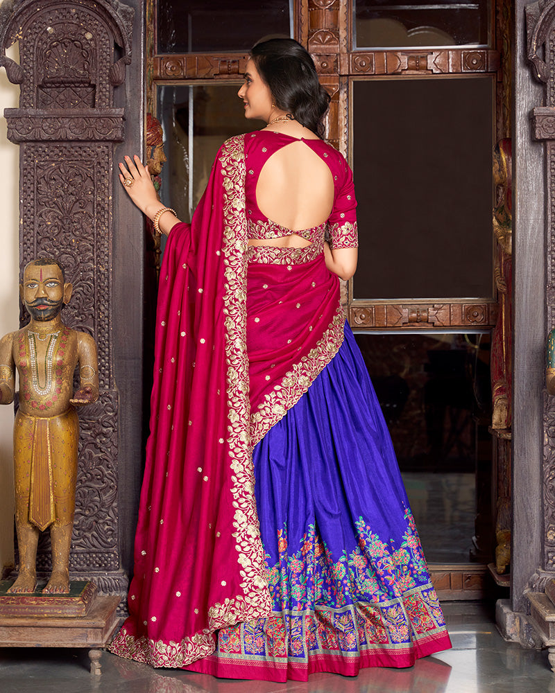 Royal Blue Color Tussar Silk Printed Lehenga Choli