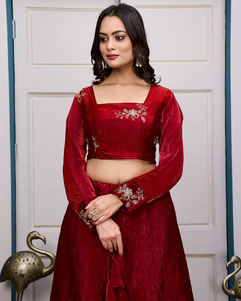 Maroon Color Fendy Satin Silk Embroidered Lehenga Choli