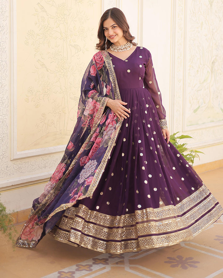 Beautiful Wine Color Sequence Embroidered Anarkali Gown