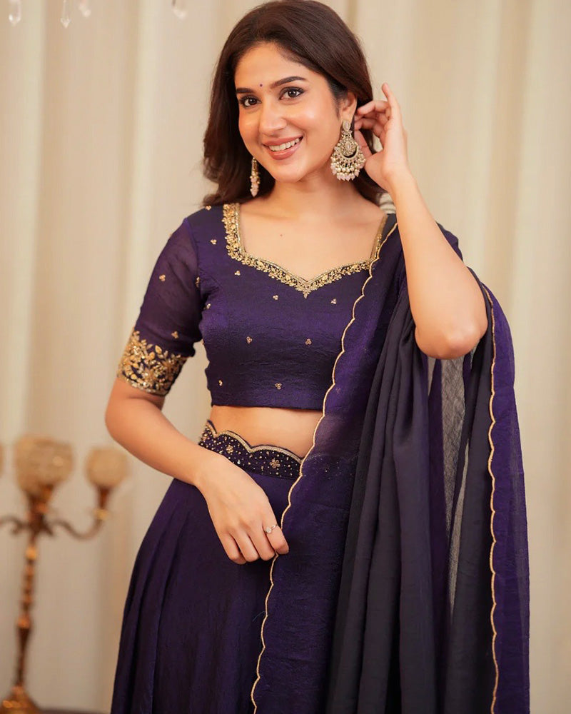 Wine Color Diamond Crush Silk Lehenga Choli